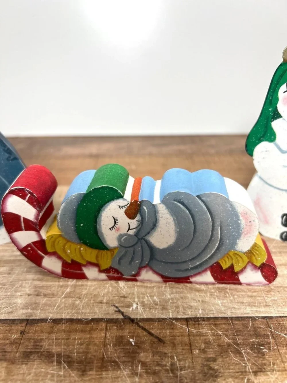 Nativity Scene Hand-Painted Wooden Snowman Figures Holiday Décor Set - 7 Pieces